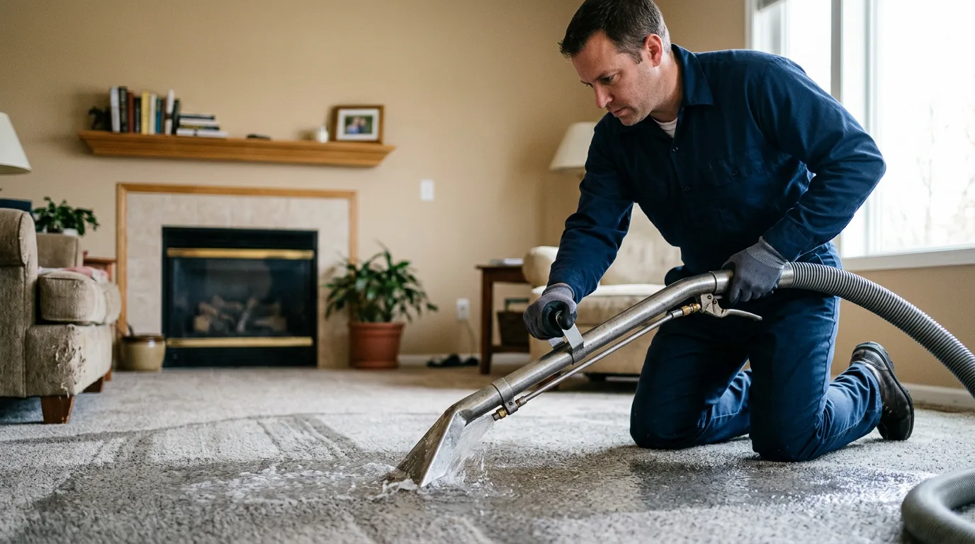 Water damage restoration technician working near Caledonia, MO